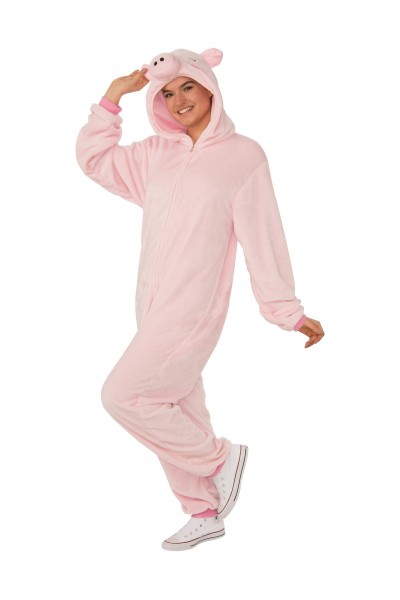 Pig Furry Hooded Onesie Adult Costume Animals
